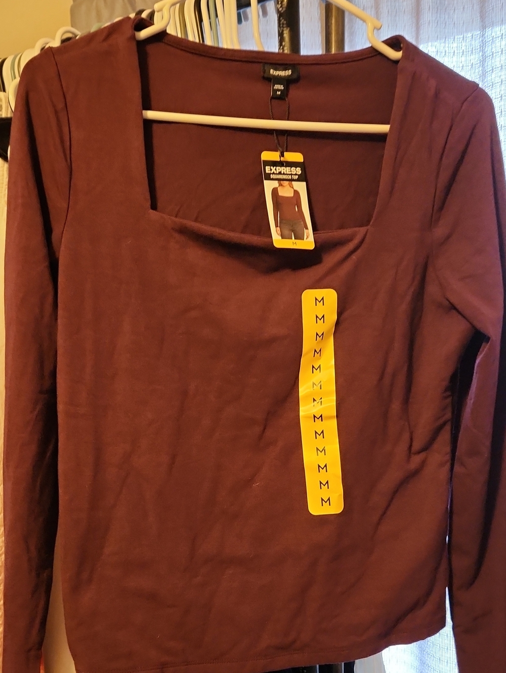 Express Long Sleeve Square Neck Top - Plum